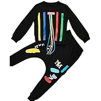 Vividda Kids Boys Long Sleeve Clothing Set Striped Shirt Top and Hiphop Harem Pants 6-7 Years Old Black