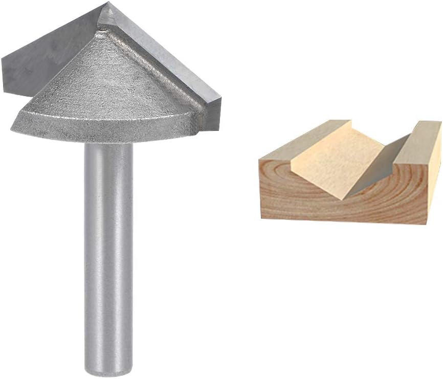 sourcing map 120 Degree V-Groove Router Bit 32mm Dia with 6mm Shank, Titanium Steel Tipped V Grooving Bit (Gray) - Image 4