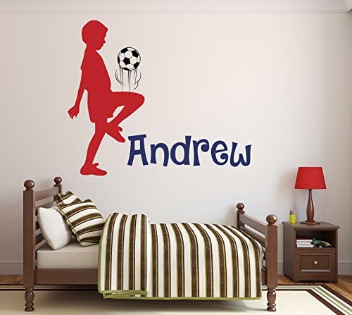 Pinkie Penguin Custom Name Soccer Player Wall Decal Personalized Kids Room Decor Art for Boys Vinyl (32" W x 26" H)