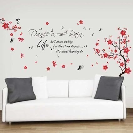 Walplus Grand Autocollant Mural Fleurs Cerisier Papillon Citation Dance Rain Amazon Fr Cuisine Maison