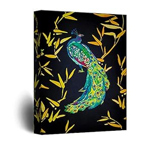 Canvas Wall Art - Vintage Style Peacock on Flower Branch - Giclee Print Gallery Wrap Modern Home Art Ready to Hang - 12x18 inches