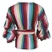 AOMEI Women Spring Summer Blouses with Puff Sleeve Sashes Shirts Peplum Tops Rainbow Stripe Size XL