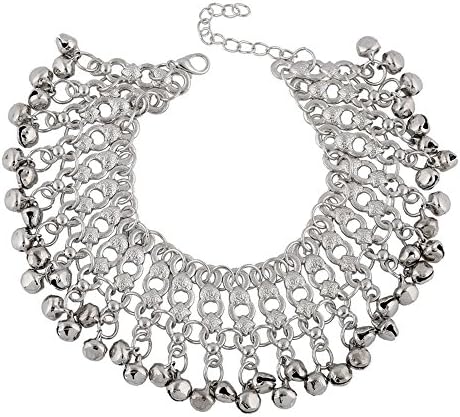 KOOMAGIC Women Antique Silver Bell Tassel Chain Bangle Anklets Bracelets Boho Barefoot Ankle with Sound