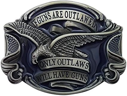 Lanxy Men's Eagle American Flag Dark Blue Enamel Grey Tone Belt Buckle
