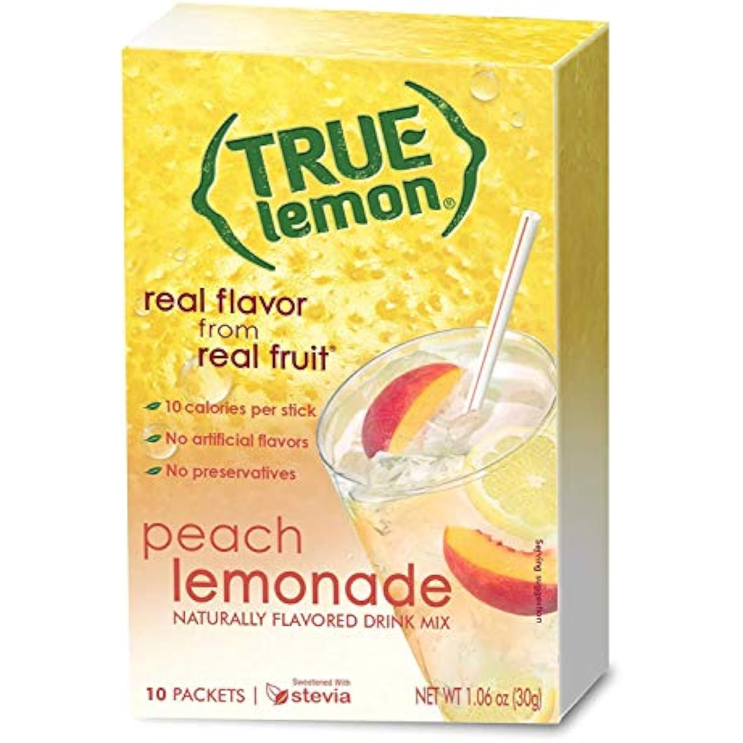 True Lemon Lemonade Stick Pack, Peach, 10 Count (1.06oz) 810979001188