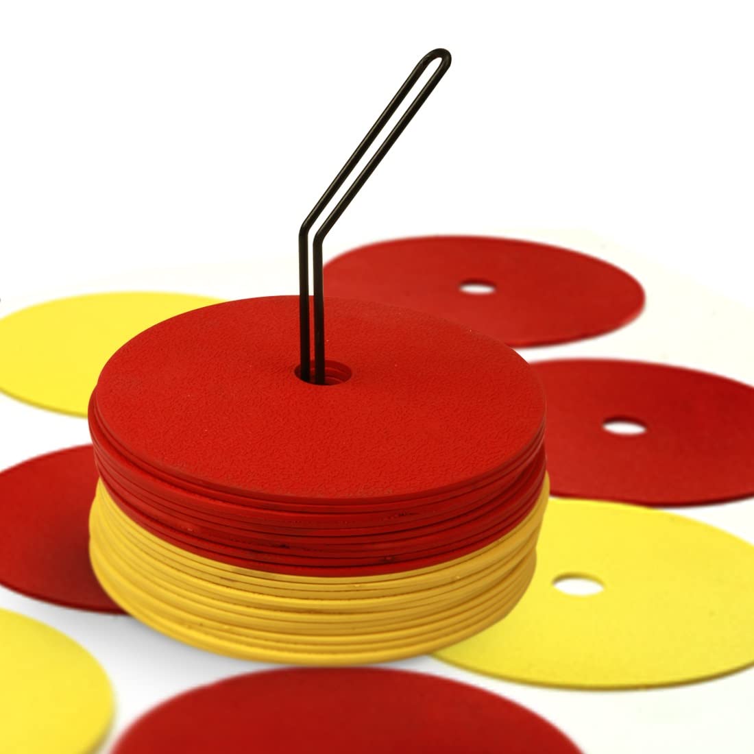 GSi 6" Non-Skid Floor Hole Spot Markers | Yellow & Red with Metal Carrying Stand | 24 Piece | Training Flat Field Cones.