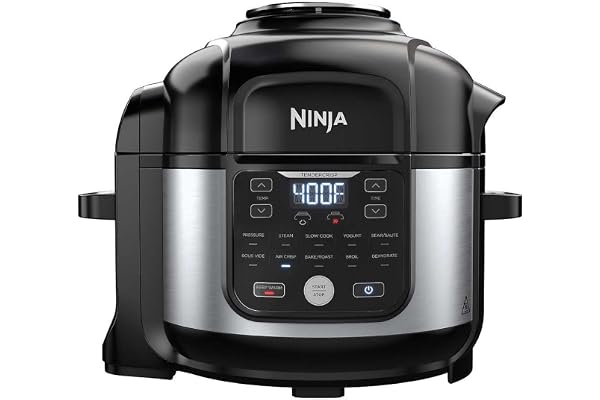 Ninja OS301/FD305CO Foodi 10-in-1 Pressure Cooker and Air Fryer with Nesting Broil Rack, 6.5-Quart Capacity, and a Stainless Finish (Renewed)