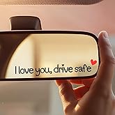 3X I Love You Drive Safe Mirror Sticker, Cute Car Stickers for Womens, Car Decals for Women, Rear View Mirror Sticker, Valentines Day Gifts for Her, Him (Black and Red Heart)