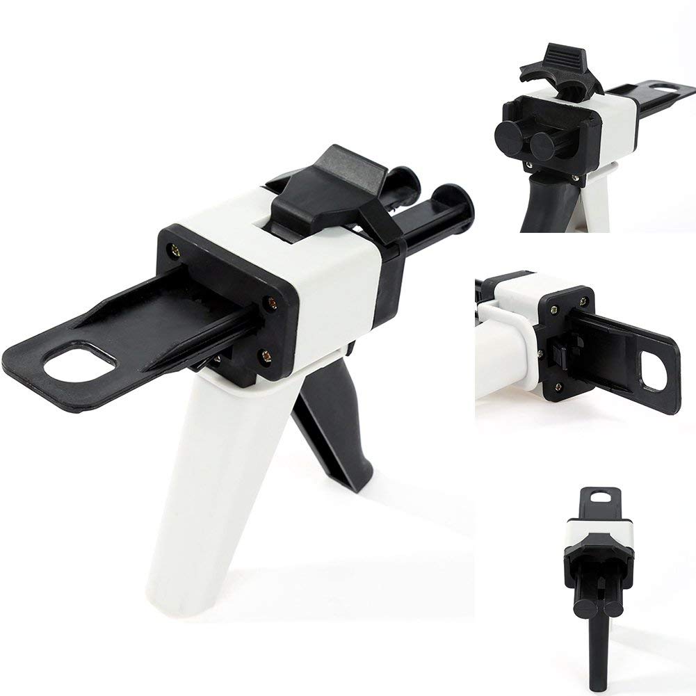 Automatic Mixing and Delivery Silicon Rubber Dispenser Gun Mixing Gun Dental Impression Mixing Dispensing AB Glue Caulking Gun Universal 50ml 1:1/2:1(50ml,White and Black)