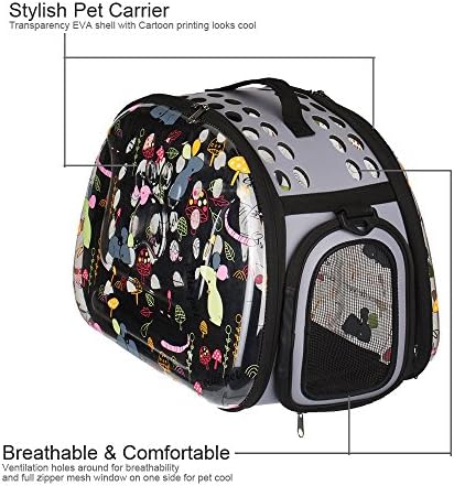 Stylish Folding Pet Carrier Portable Comfort Soft Travel Bag Transparency Cartoon Print Tote Bag for Dog Cat Small Animal