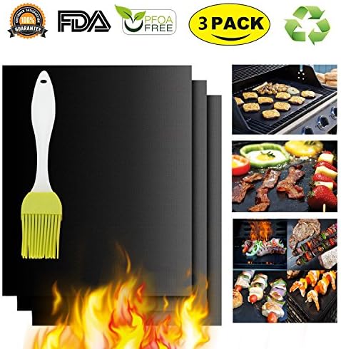 Black Grilling Mat Oven Liners BBQ Baking Mats - 100% Non Stick Best Grill Mats for Charcoal Electric Gas Grills Reusable and Easy to Clean Accessories - FDA Approved PFOA Free Set of 3