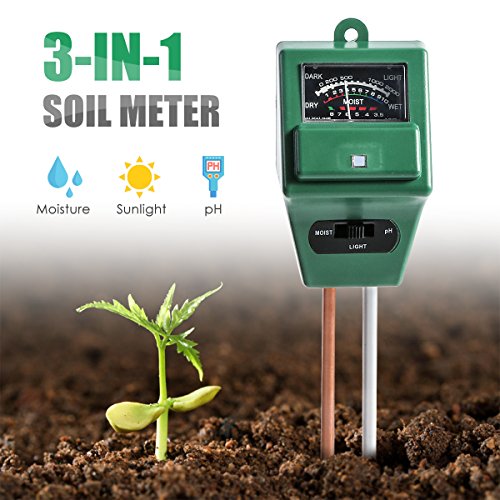Wallfire Digital PH Soil Tester, 3-in-1 PH Moisture Sunlight Sensor Probe Meter PH Soil Test Kits Test Function For Home And Garden, Plants, Farm, Indoor/Outdoor Use. (3-in-1 Soil pH Meter)