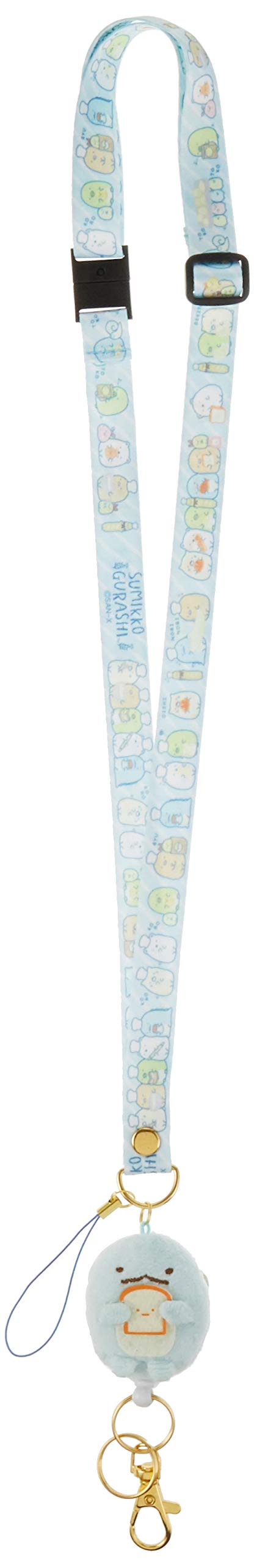 San-X Sumikko Gurashi Neck Strap Keychain Keyring with Plush Mascot and Extensible Reel Cord, Sumikko Bread Factory (Blue AY37501)