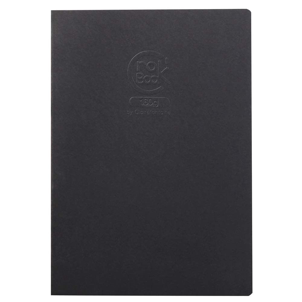Clairefontaine - Ref 60362C - Crok'Book Portrait Staplebound Sketchbook - A4 (29.7 x 21cm), 160gsm Paper, Acid Free, pH Neutral, 20 White Sheets - Black Cover