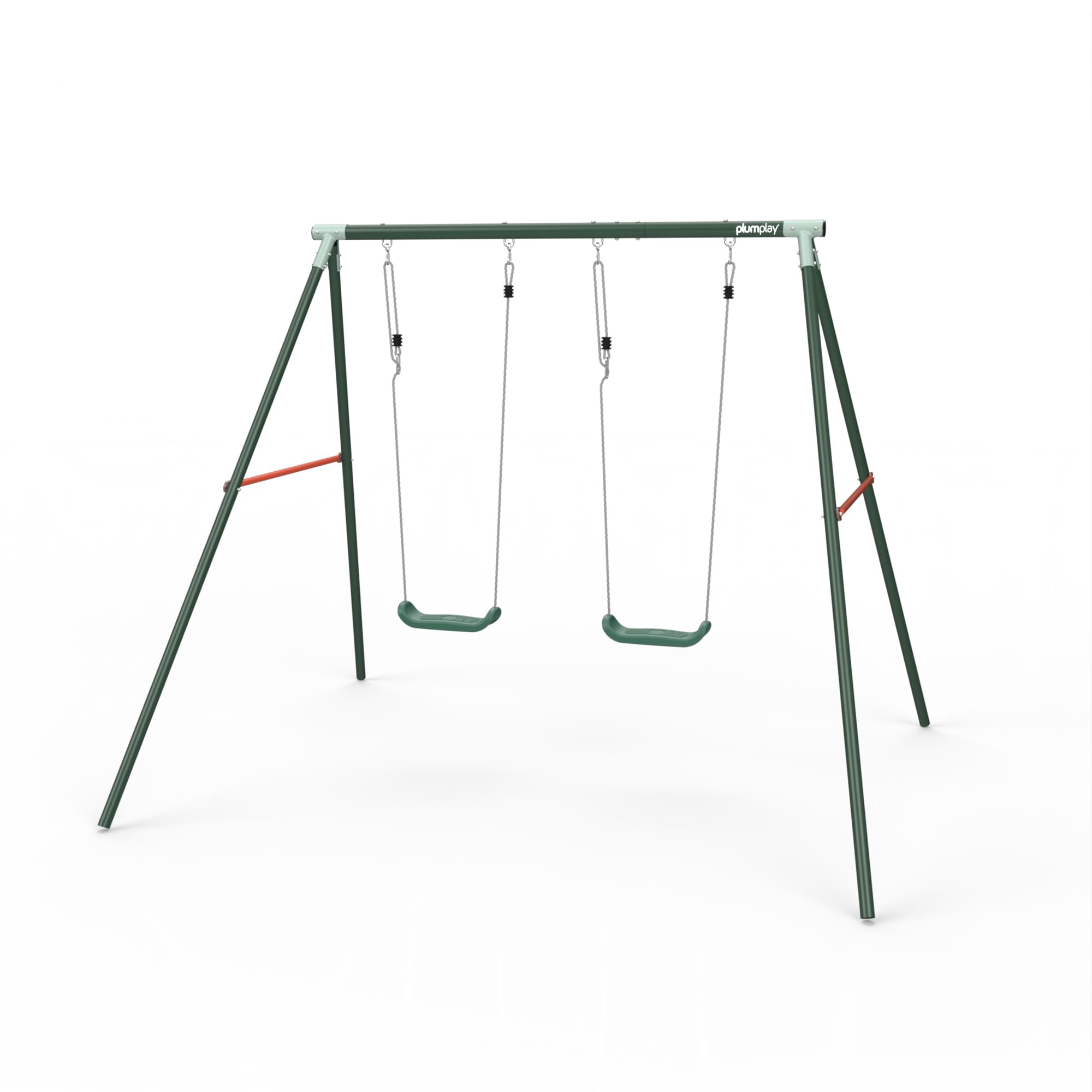 Plum Play Metal Double Swing Set Sedna - Heavy Duty Sturdy 2 Seater Garden Swing Frame - Max User 50kg Per Seat - Height Adjustable (Green)