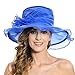Women's Sheer Wide Brim Sun Party Church Wedding Floral Organza Hat(Blue)