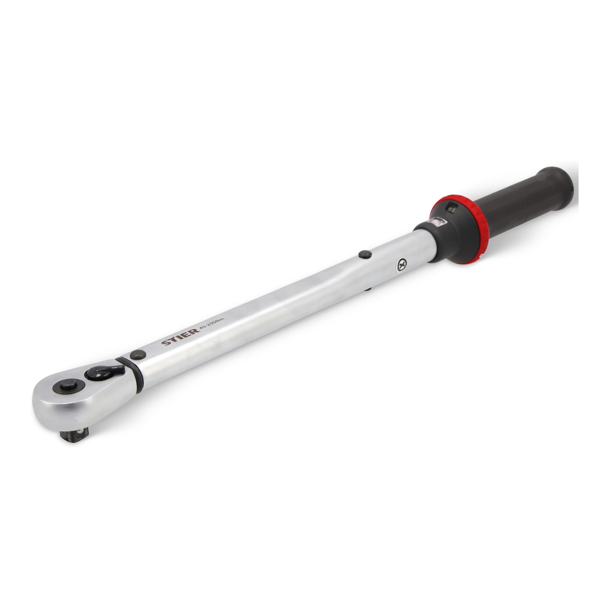 STIER Drehmomentschlüssel mit Umschaltknarre 1/2 Zoll, Arbeitsbereich 40-200 Nm, hohe Auslösegenauigkeit, Umschaltfunktion, Auslösesignal, Vierkantantrieb, DIN 3120 5