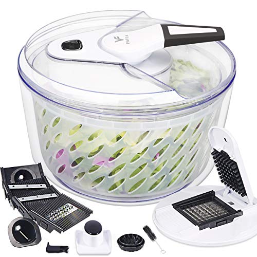 FAVIA 5.5L Large Salad Spinner Manual Lettuce Dryer Vegetable Washer with Multifunctional Vegetable Slicer BPA Free Dishwasher Safe 6 Quart