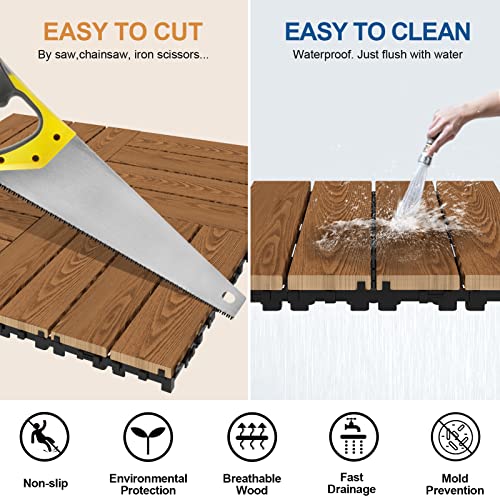 Goovilla Wood Interlocking Deck Flooring Tiles, 8 Pack Wood Floor Tiles