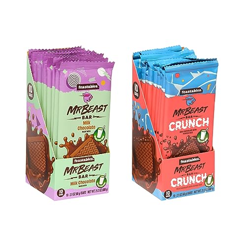 Feastables MrBeast Milk Chocolate Bars Bundle Milk Chocolate Crunch and Milk Chocolate Made