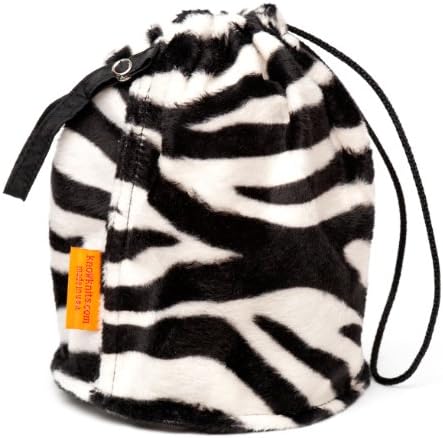 Zebra Furry Small GoKnit Pouch Project Bag w/ Loop &amp; Drawstring