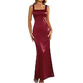 EYNMIN Summer Satin Long Formal Dress Square Neck Sleeveless Backless Bodycon Wedding Guest Dresses for Women 2025 Party