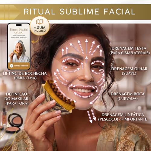 Escova Facial para Drenagem Linfática, Drena Face Massageadora Lifting – Reduz Inchaço do Rosto, Define Contorno e Mandíbula, Estimula Circulação – Cerdas Ultra Macias, Uso Diário ou Spa – Ritual Sublime Facial com Guia Exclusivo