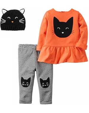 Halloween Baby Costumes-3-Piece Black Cat French Terry Top, Legging & Beanie Set