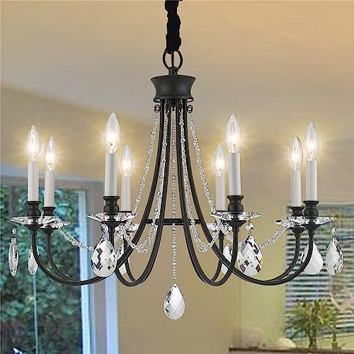 Kaluxry Black Chandelier, Modern Farmhouse Chandeliers ,Crystal