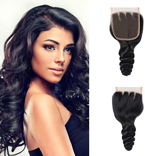 8A Grade Loose Wave Closure 14inch Three Part 100% Brazilian Virgin Human Hair Weave Loose Wave Lace Closure with Baby Hair 4''x4''
