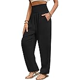 QIANXIZHAN Women's Harem Pants, Hippie Boho Pants High Waist Flowy Yoga Pants with Pockets