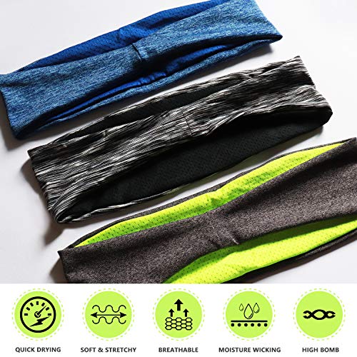 Zollen Mens Headbands 3 Packs Guys Sweatband and Sports Headband for Men for Running, Cross Training, Racquetball, Working Out, Performance Stretch and Moisture Wicking - Thumbnail 2