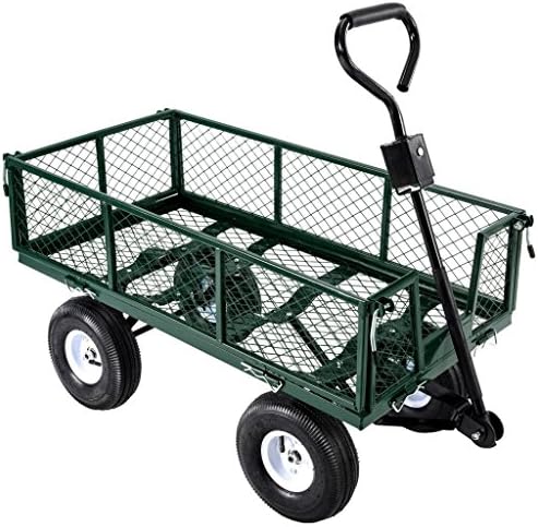 Heavy Duty 660 lbs Metal Garden Cart, Steel Wagon Cart, Dump w/Drop Down & Removable Sides,Lawn Wheelbarrow Steel Trailer ,660LBS Capacity