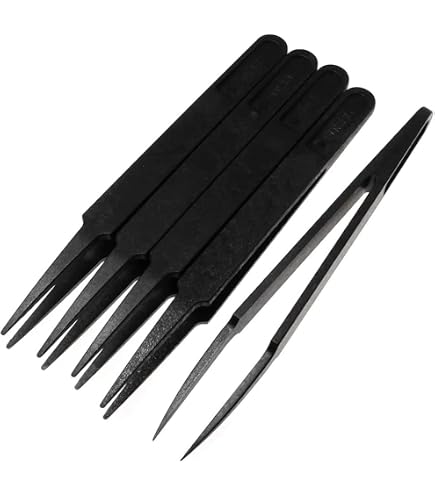 Uxcell 3-Pack Anti-Static Tweezers – Slant Flat Tip Precision Tool For Electronics, Jewelry, DIY & Beauty Work (Black, 4.7 Inch)