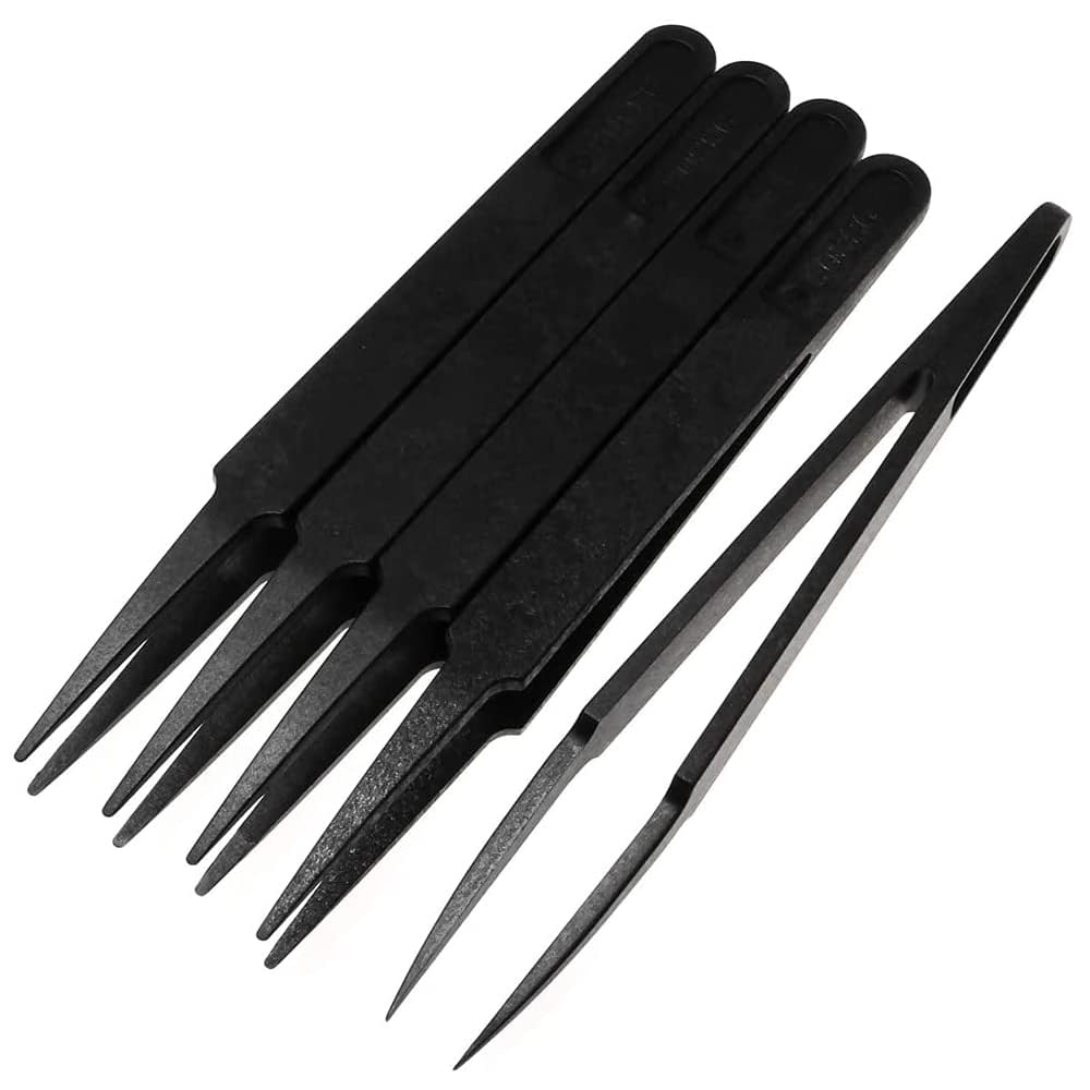 MMOBIEL 5Pcs Anti-Static Multifunctional Plastic Precision Tweezers Set, Pointed Tip Tweezers for Electronics, Jewelry-Making, Laboratory Work, Repair Black