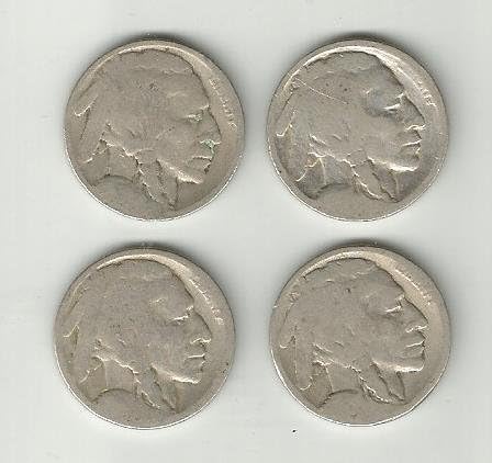 Lot of FOUR (4) Buffalo / Indian Head Nickels NO DATE good fillers