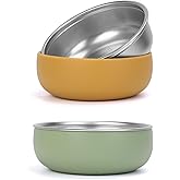 ShineMe Baby Bowls 2 Pack, Stainless Steel Bowls for Kids with Detachable Thick Colored Silicone Shell, Unbreakable Toddler Bowls for Soup, Cereal, Snack...