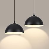 LWWHQ Black Pendant Lights Kitchen Island 2 Pack, 11.8 inches Dome Pendant Light Fixtures, Farmhouse Pendant Light, Modern Pendant Lights for Kitchen Island Dining Room Bedroom
