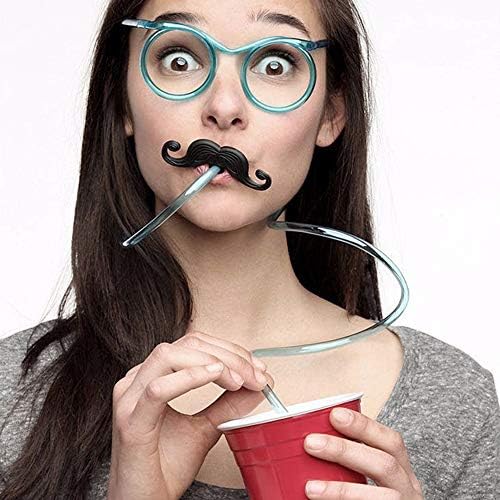 4 Colors 8 Pieces Drinking Straw Eyeglasses Plastic Silly Straw