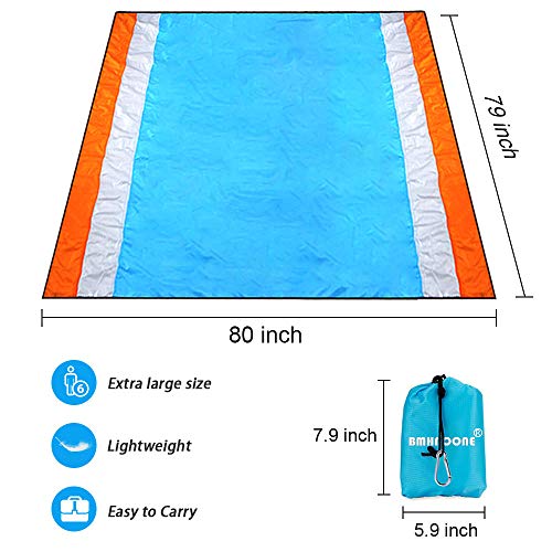 BMHNOONE Sand Free Beach Blanket, Oversize Sand Free Beach mat 82"x79",Portable Outdoor Beach Blanket for Beaches,Camping,Hiking and Picnic- Lightweight Quick Drying Heat Resistant