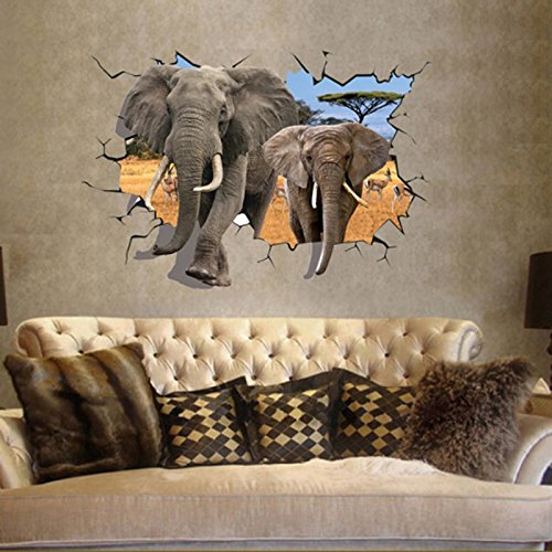 African Elephant 3d Style Wall Decal Pvc Home Sticker House Vinyl