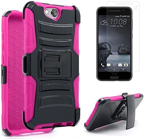 [SlickGears for HTC One A9 AERO All Versions/Carriers - Heavy Duty Impact Protection Armor Belt Holster Kickstand Carrying Case + Premium LCD Screen Protector (Pink)