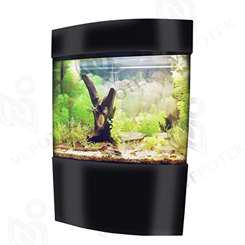 Vepotek 60-Gallon Acrylic Bowfront Aquarium Fish Tank with Black Base and Canopy, 60 in. x 40 in.
