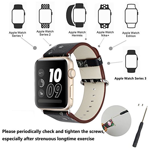 YOSWAN Bracelet For Apple Watch, National Black White Floral Printed Leather Watch Band 38mm 42mm Strap For Apple Watch Flower Design Wrist Watch Bracelet, 38 mm, Black/White Flower - Thumbnail 4
