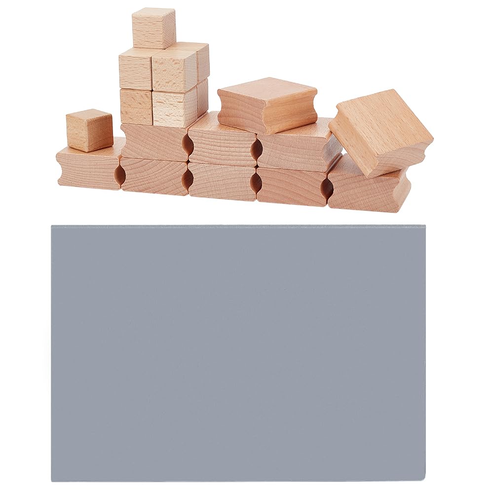 BENECREAT 20 Pieces Set of White Rubber Stamps Stands for Hardwood with Grey Rubber Stamp Sheet 2 Sizes Block for Laser Engraving Accessories, 2/4 cm