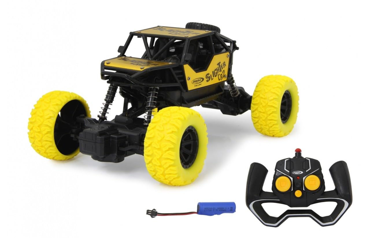 JAMARA 405216 - Slighter CR2 RC Crawler Diecast 2.4 GHz - Spring-Loaded Chassis, Rubber Tyres, Adjustable Track, Decoupled Axles, Extreme Interlocking Capability, Yellow