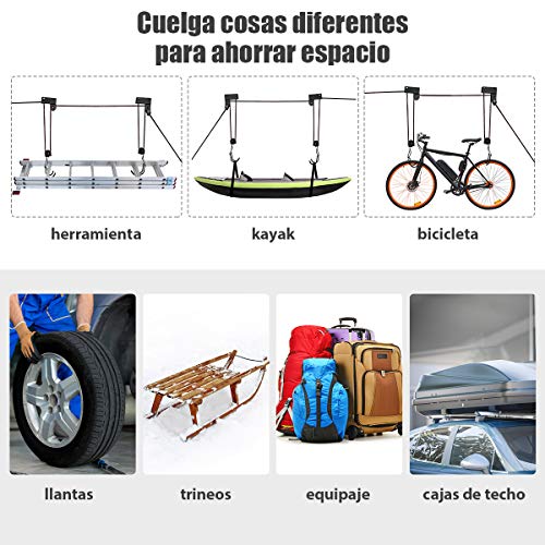 Sistema para colgar kayak del techo del garaje