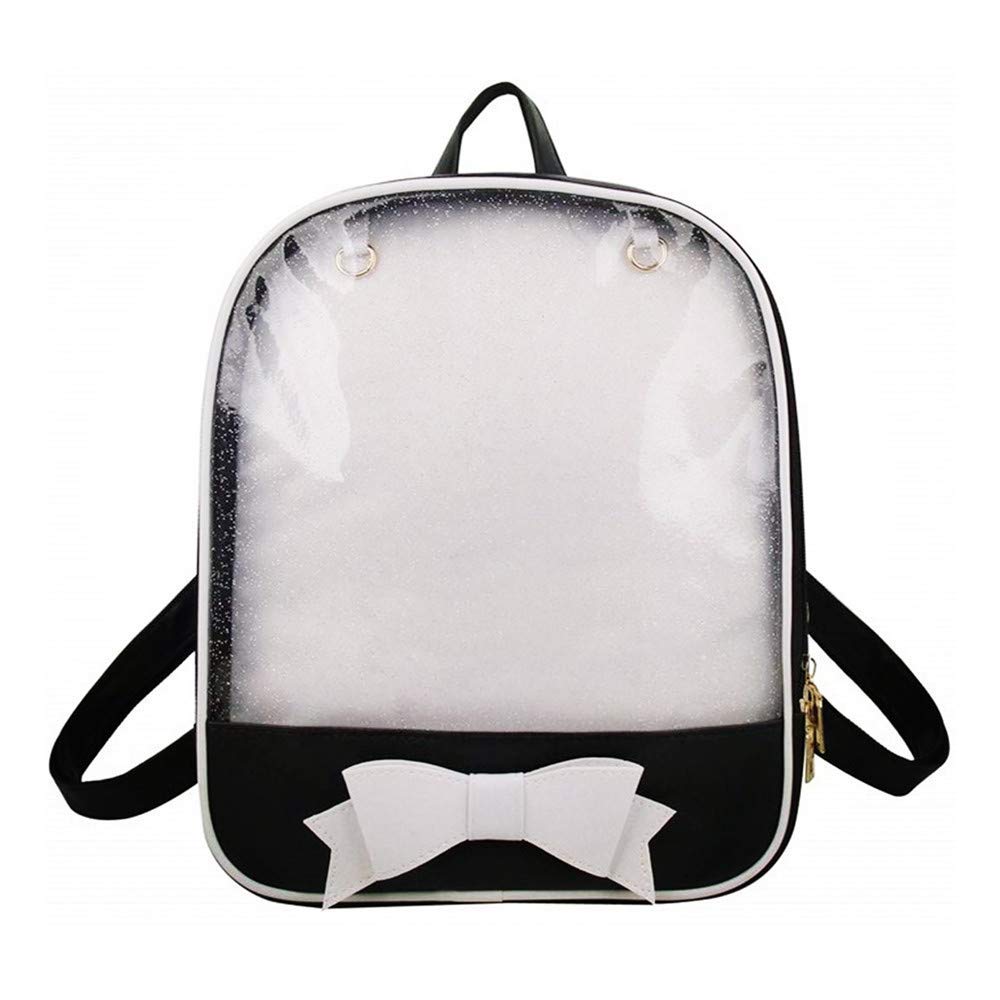 KEEPOP Ita Bag Backpack Girls Cute Candy Leather Bag Purse School Bag Summer Beach Bag Purse with Bowknot Transparent Windows for DIY Decors Black/White