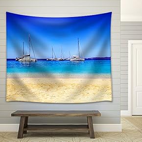 Sailboats in Zante Island Greece - Fabric Wall Tapestry Home Decor - 51x60 inches