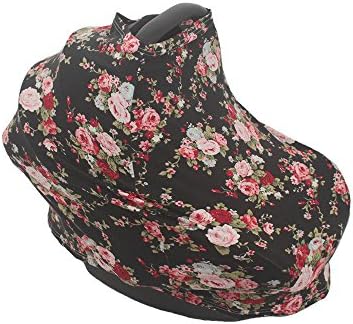 SHELLBOBO Smart Baby Breathable Adjustable Peep Window Universal Car Seat Cover Floral Canopy (black)